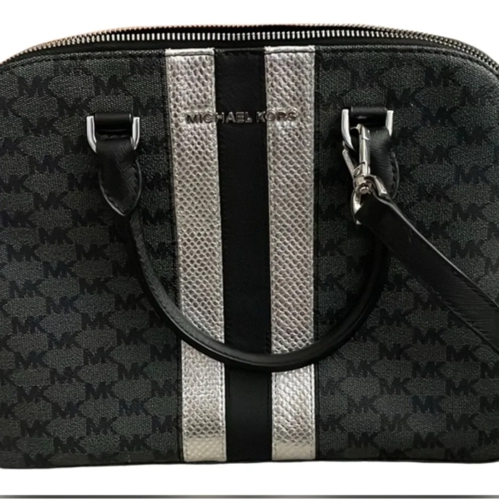 Michael Kors Cindy Large Dome Center Stripe Satchel Crossbody Bag - Picture 5 of 9